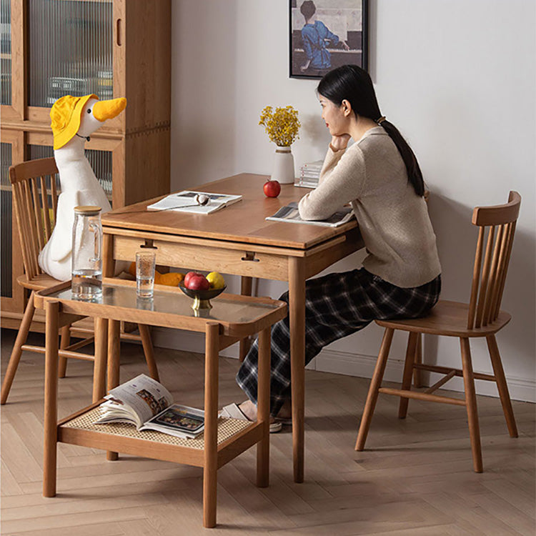 Rectangular Coffee Table with Glass Top and Stylish Rattan -Japanese Wooden Aesthetic for all roomsfyx-869