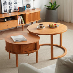 2-Pieces Round Wooden Coffee Table with Storage - Modern Design for LIvingroom fyx-870