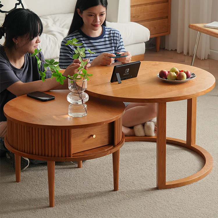 2-Pieces Round Wooden Coffee Table with Storage - Modern Design for LIvingroom fyx-870