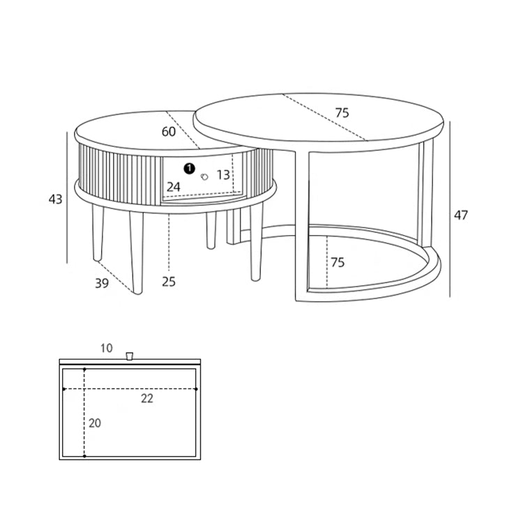 2-Pieces Round Wooden Coffee Table with Storage - Modern Design for LIvingroom fyx-870