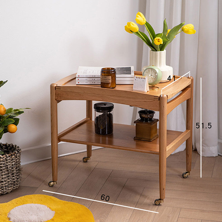 Elegant Cherry Wood Cart with Copper Accents - Natural Finish fyx-871