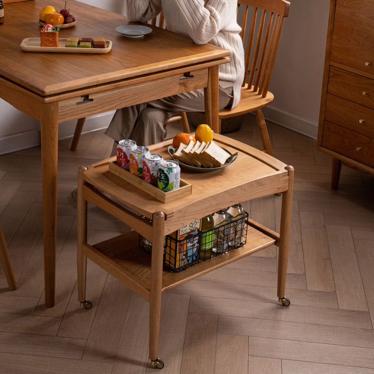 Elegant Cherry Wood Cart with Copper Accents - Natural Finish fyx-871