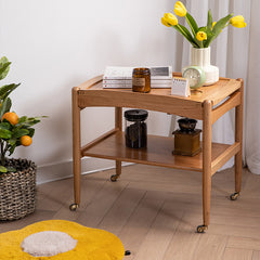 Elegant Cherry Wood Cart with Copper Accents - Natural Finish fyx-871