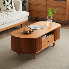 Oval Wooden Coffee Table with storage - Modern for Livingroom in Natural Wood Color fyx-872