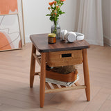 Stylish End Table in Cherry Wood & Walnut with Elegant Rattan Design fyx-874