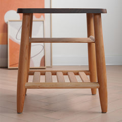 Stylish End Table in Cherry Wood & Walnut with Elegant Rattan Design fyx-874