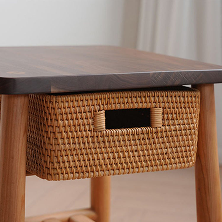 Stylish End Table in Cherry Wood & Walnut with Elegant Rattan Design fyx-874