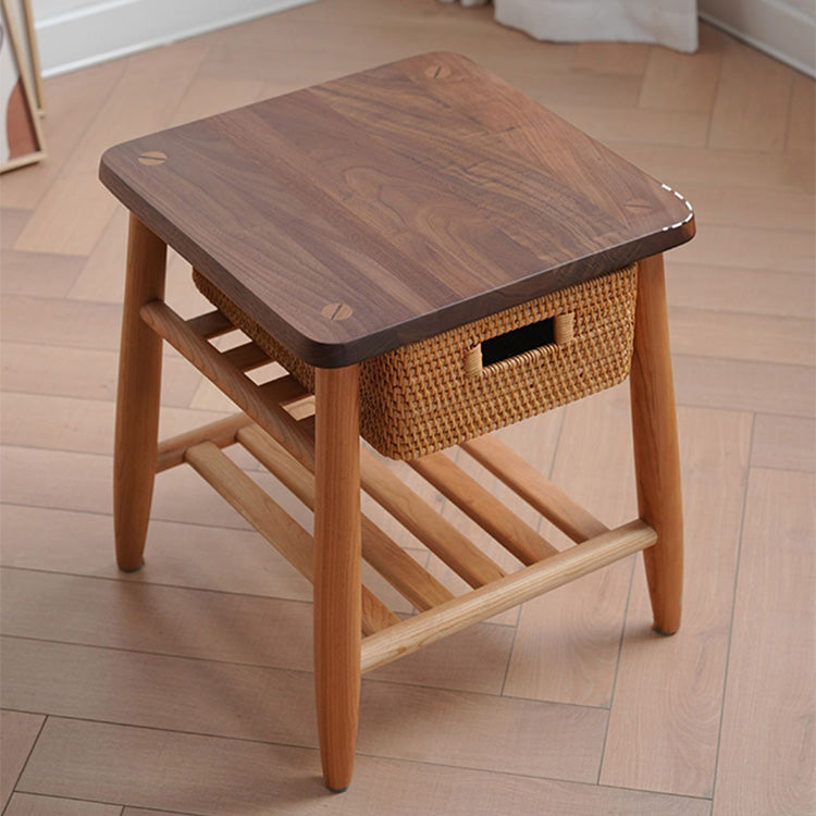 Stylish End Table in Cherry Wood & Walnut with Elegant Rattan Design fyx-874