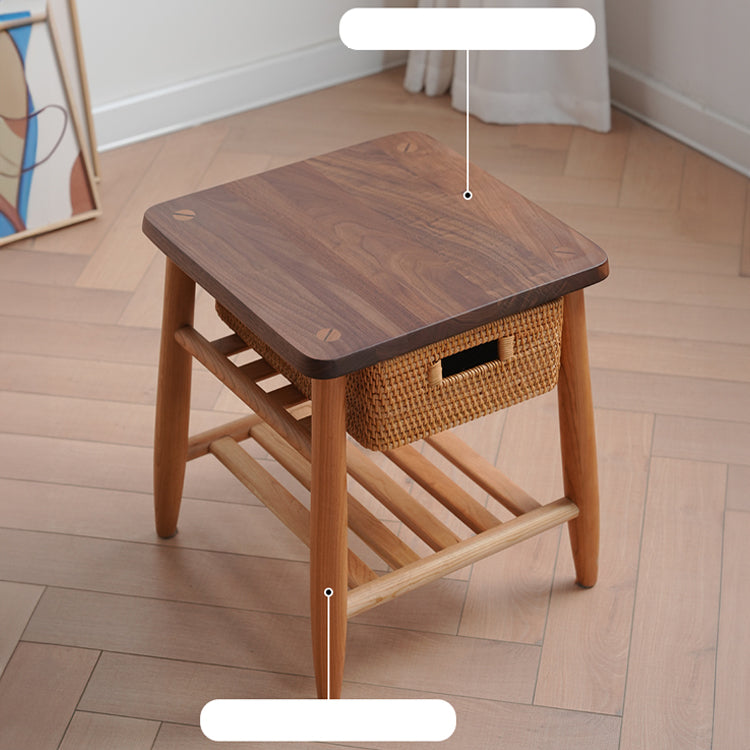 Stylish End Table in Cherry Wood & Walnut with Elegant Rattan Design fyx-874