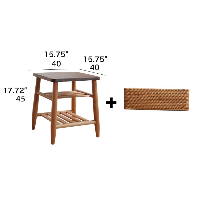 Stylish End Table in Cherry Wood & Walnut with Elegant Rattan Design fyx-874