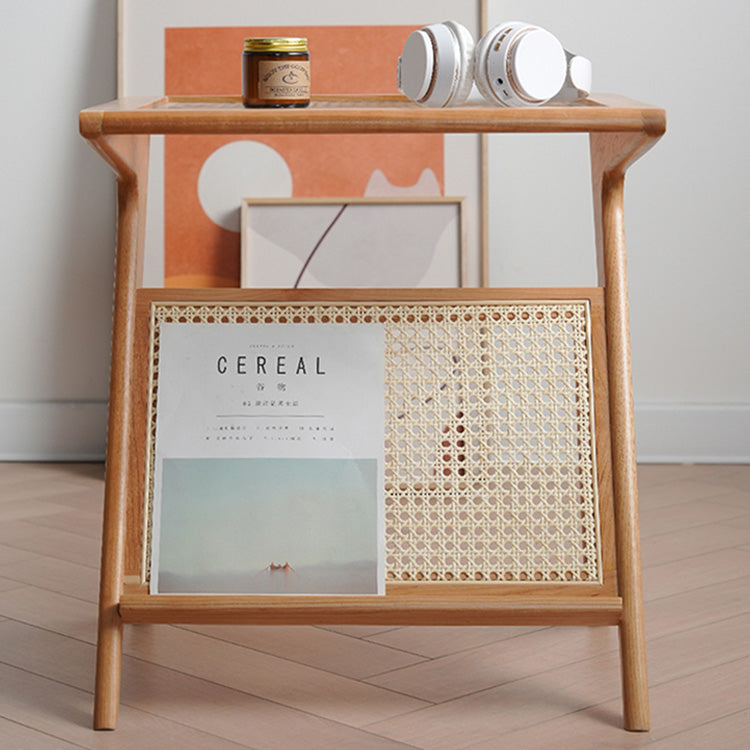 Rectangular Cherry Wood End Table with Glass Top - Vintage Style for Livingroom fyx-875