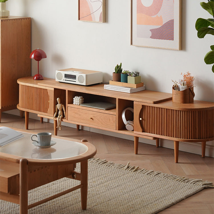 Oval Cherry Wood Coffee Table with Glass Top - Modern with Storage for LIvingroom fyx-877