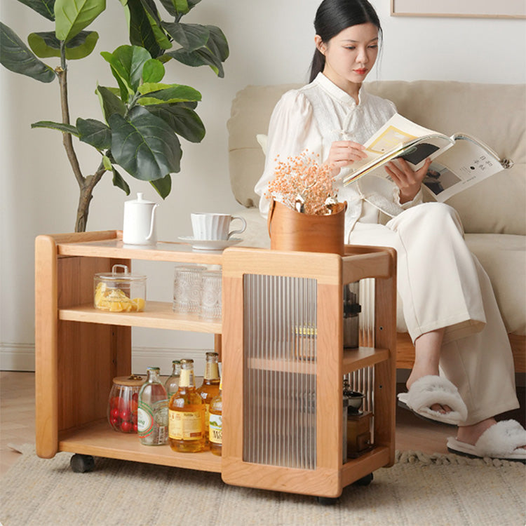 Stylish Cherry Wood End Table with Tempered Glass Top – Elegant Natural Finish fyx-878