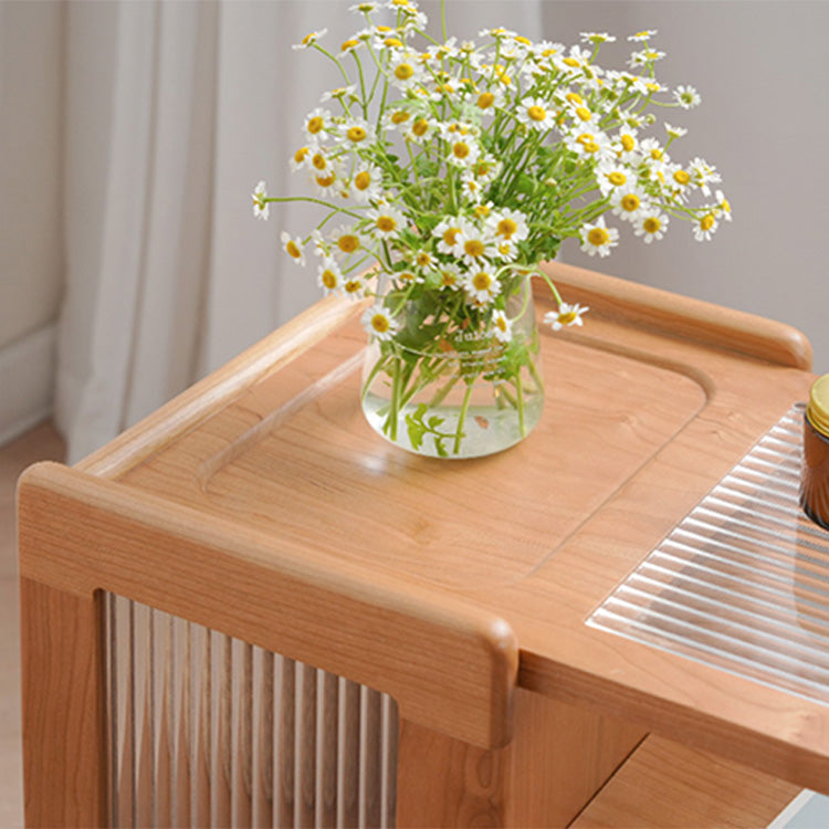 Stylish Cherry Wood End Table with Tempered Glass Top – Elegant Natural Finish fyx-878