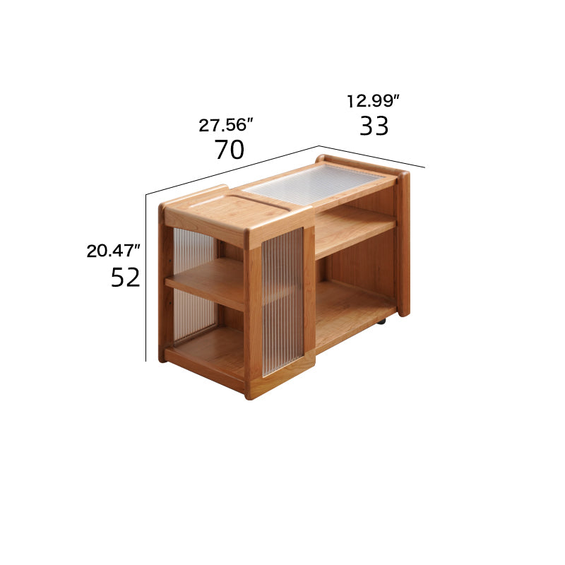 Stylish Cherry Wood End Table with Tempered Glass Top – Elegant Natural Finish fyx-878