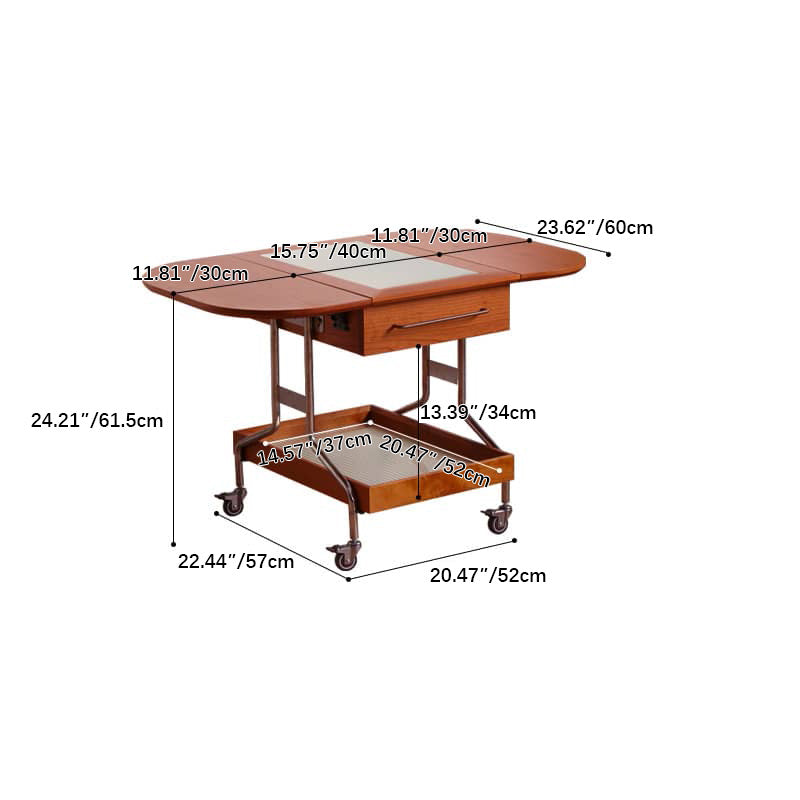 Functional Rectangular Cherry Wood Coffee Table with Folding Tabletop - Modern with wheels and Drawer for Storage fyx-882