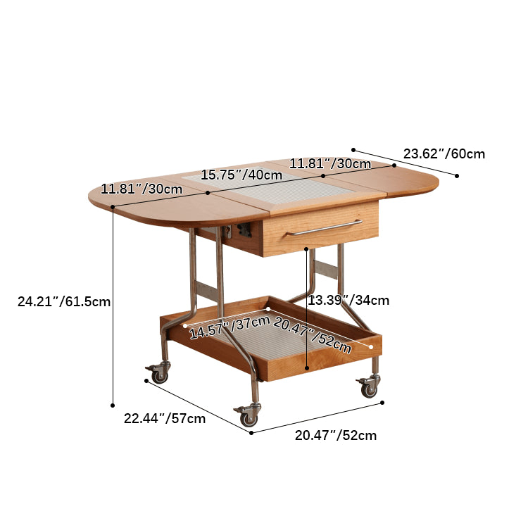 Functional Rectangular Cherry Wood Coffee Table with Folding Tabletop - Modern with wheels and Drawer for Storage fyx-882