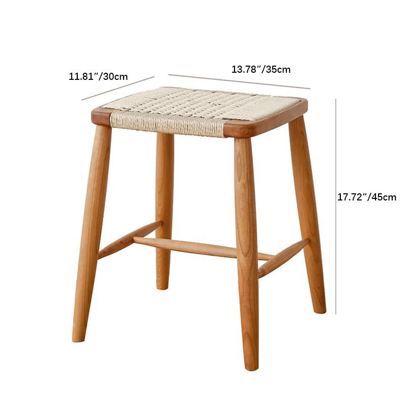 Rustic Charm Wooden Stools with Paper Rope Accents - Oak, Walnut & Cherry Options fyx-886