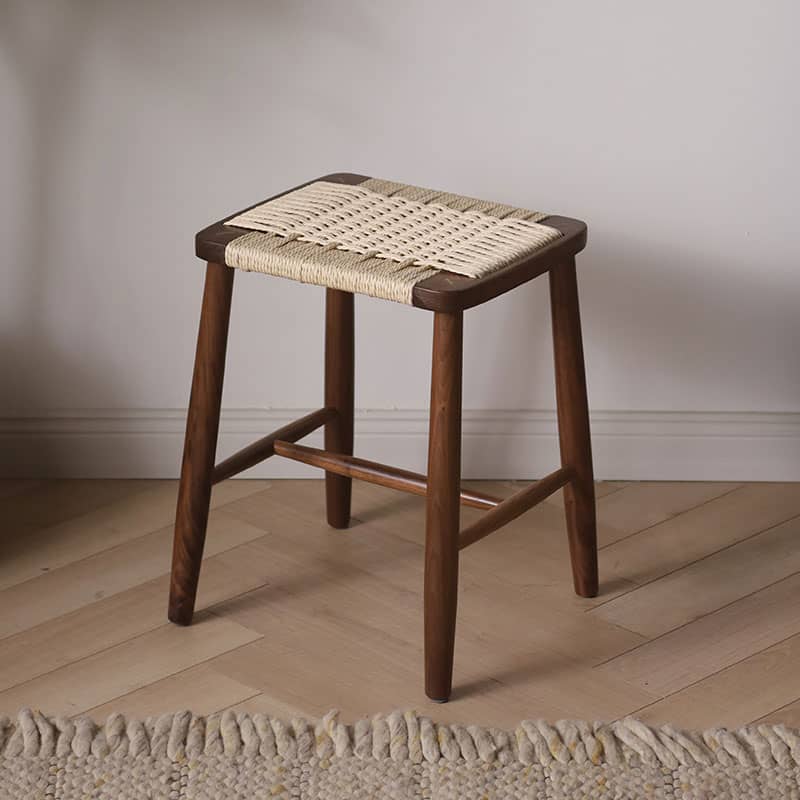 Rustic Charm Wooden Stools with Paper Rope Accents - Oak, Walnut & Cherry Options fyx-886