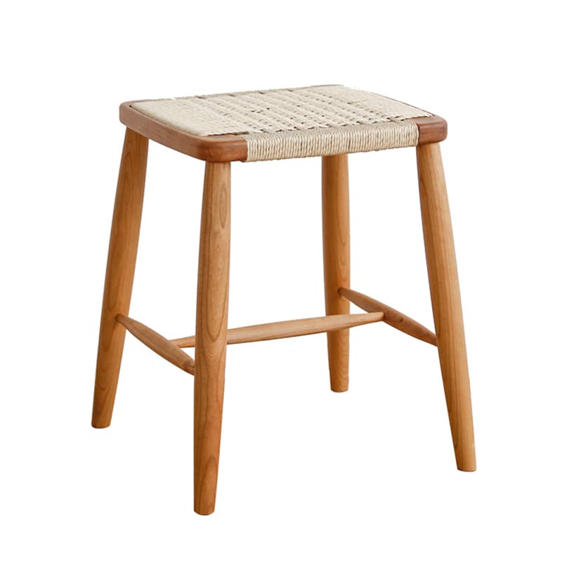 Rustic Charm Wooden Stools with Paper Rope Accents - Oak, Walnut & Cherry Options fyx-886