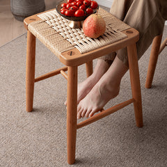 Rustic Charm Wooden Stools with Paper Rope Accents - Oak, Walnut & Cherry Options fyx-886