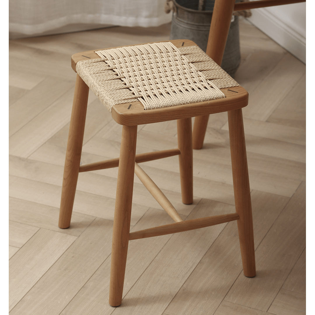 Rustic Charm Wooden Stools with Paper Rope Accents - Oak, Walnut & Cherry Options fyx-886