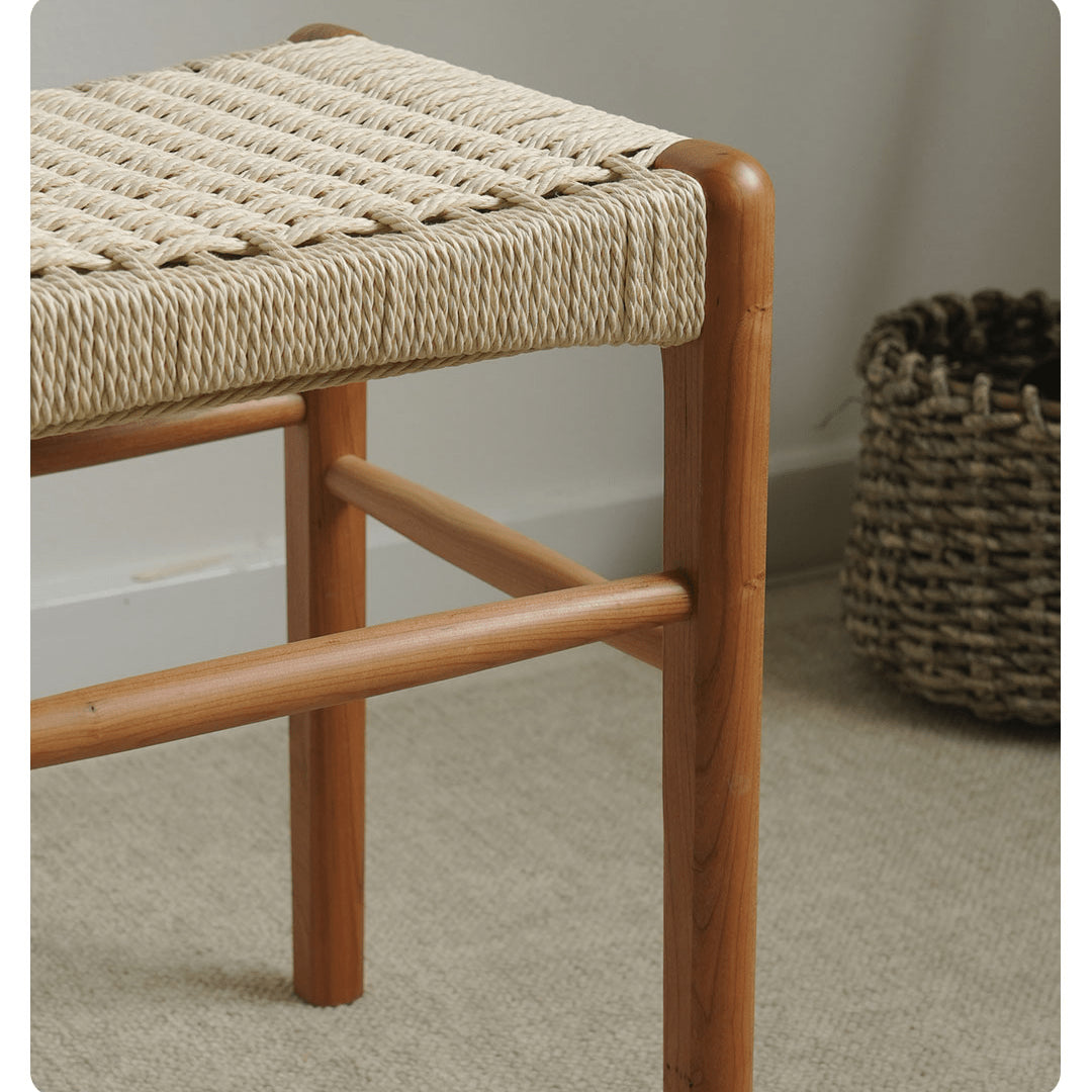 Rustic Charm Wooden Stools with Paper Rope Accents - Oak, Walnut & Cherry Options fyx-886