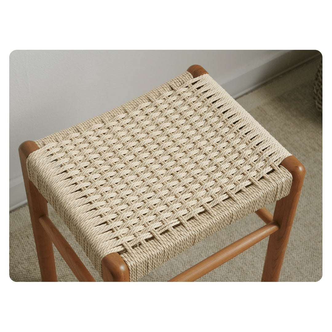 Rustic Charm Wooden Stools with Paper Rope Accents - Oak, Walnut & Cherry Options fyx-886