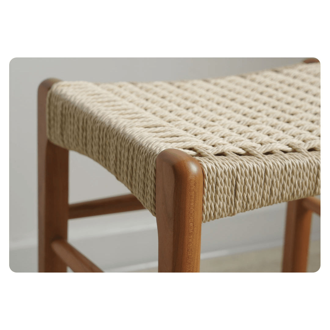 Rustic Charm Wooden Stools with Paper Rope Accents - Oak, Walnut & Cherry Options fyx-886