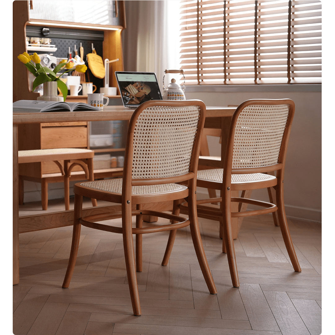 18.5‘’ Modern Beech Wood Chair with Rattan Seat in Natural Wood Color for Diningroom fyx-889