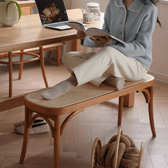 Elegant Light Brown Beech and Rattan Stool - Stylish and Durable Seating Solution fyx-890