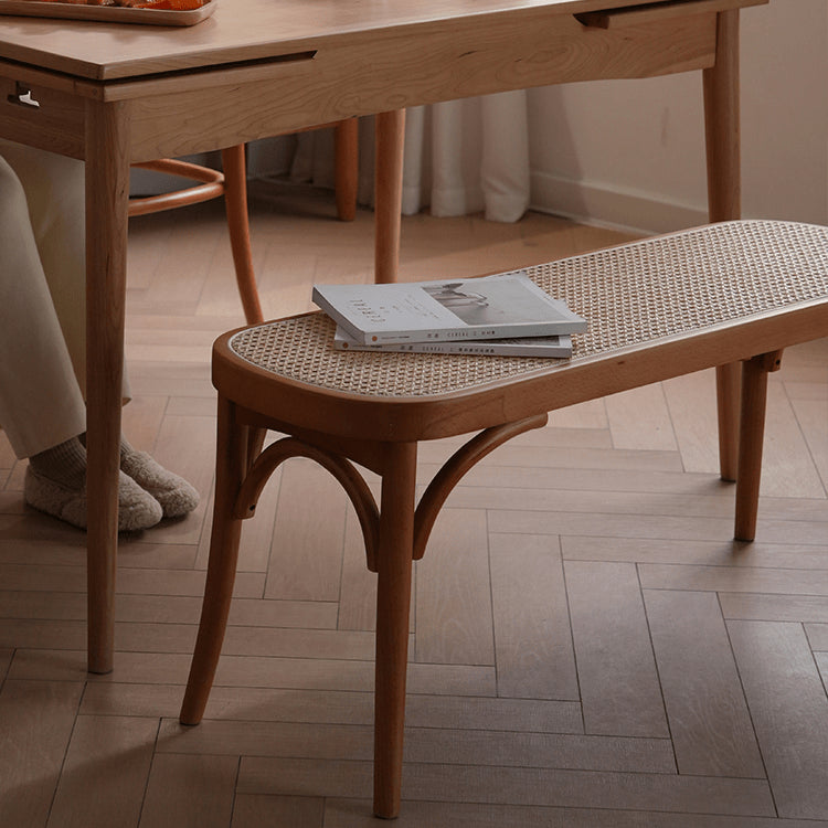 Elegant Light Brown Beech and Rattan Stool - Stylish and Durable Seating Solution fyx-890