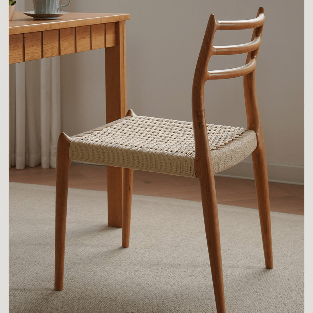 Minimalistic Cherry Wood Dining Chair with Rope Weaving Seat for Diningroom fyx-897