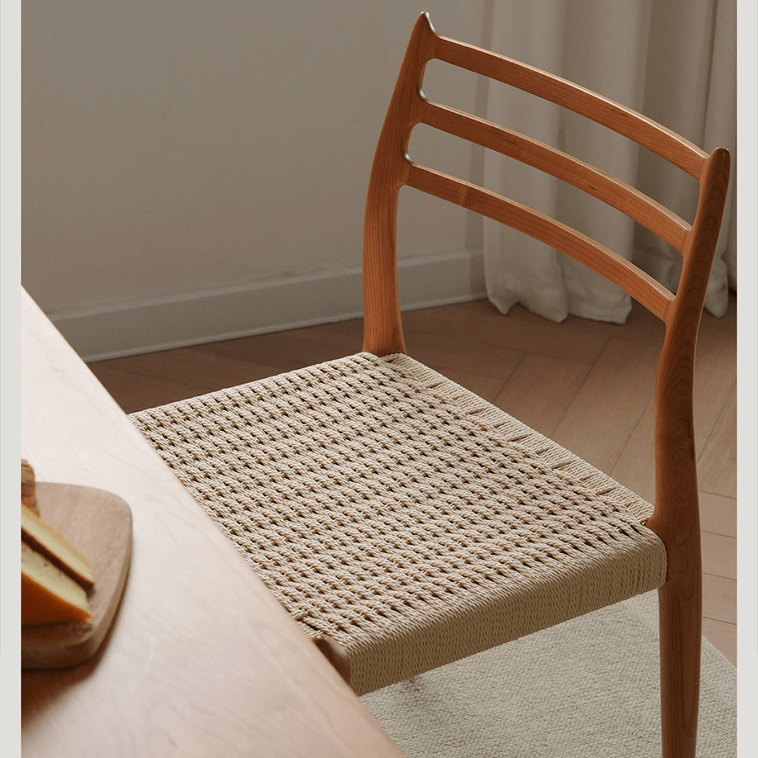 Minimalistic Cherry Wood Dining Chair with Rope Weaving Seat for Diningroom fyx-897