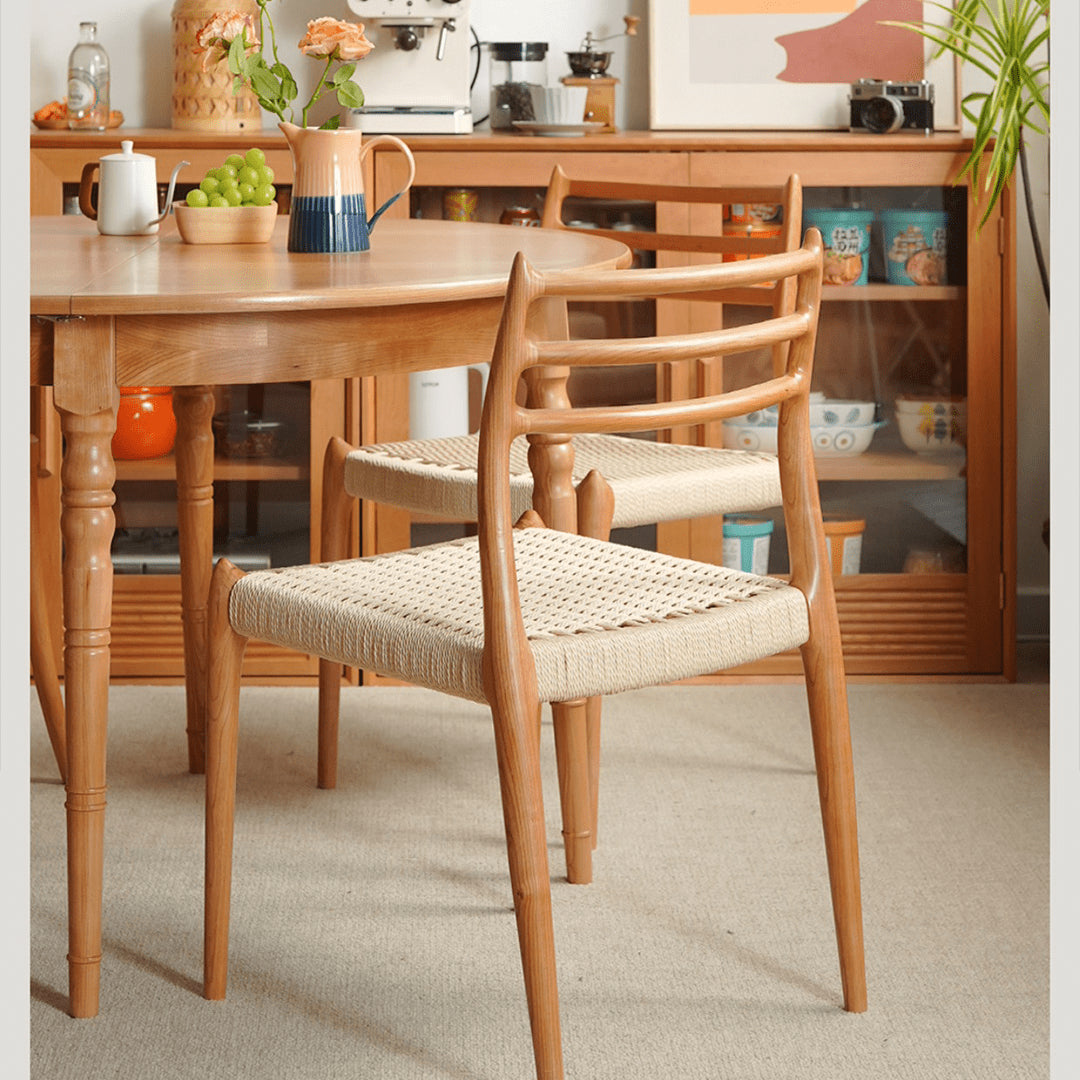 Minimalistic Cherry Wood Dining Chair with Rope Weaving Seat for Diningroom fyx-897