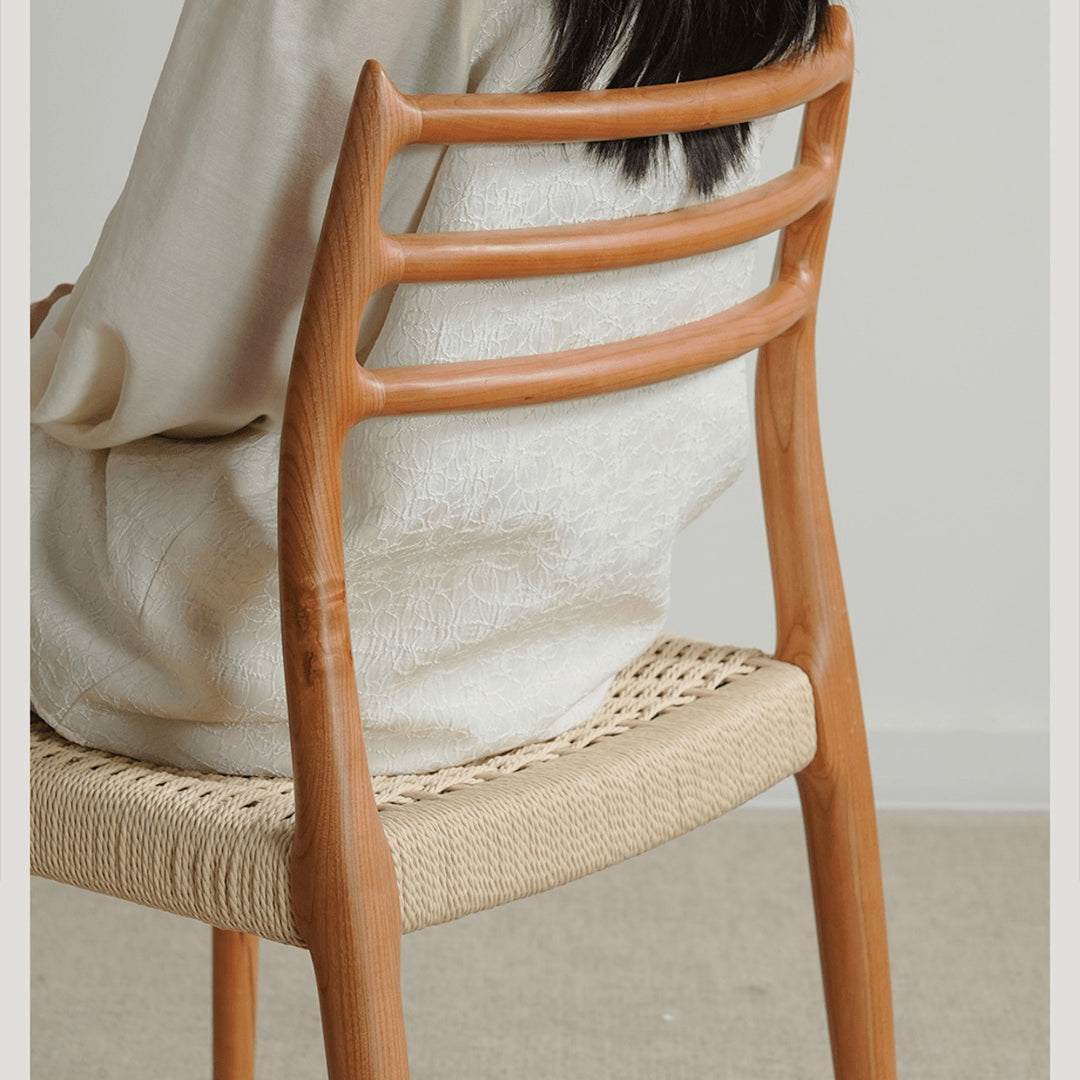 Minimalistic Cherry Wood Dining Chair with Rope Weaving Seat for Diningroom fyx-897