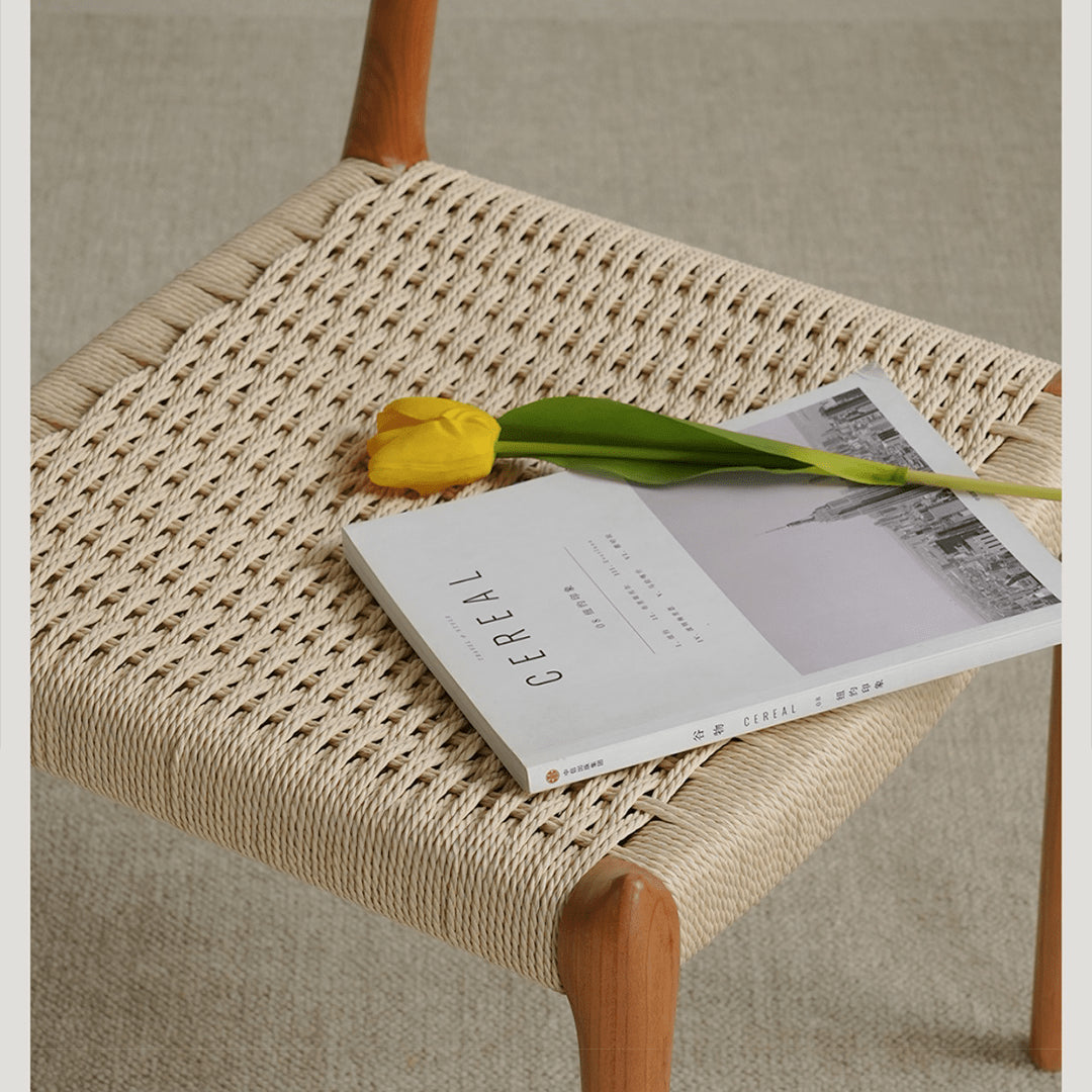 Minimalistic Cherry Wood Dining Chair with Rope Weaving Seat for Diningroom fyx-897