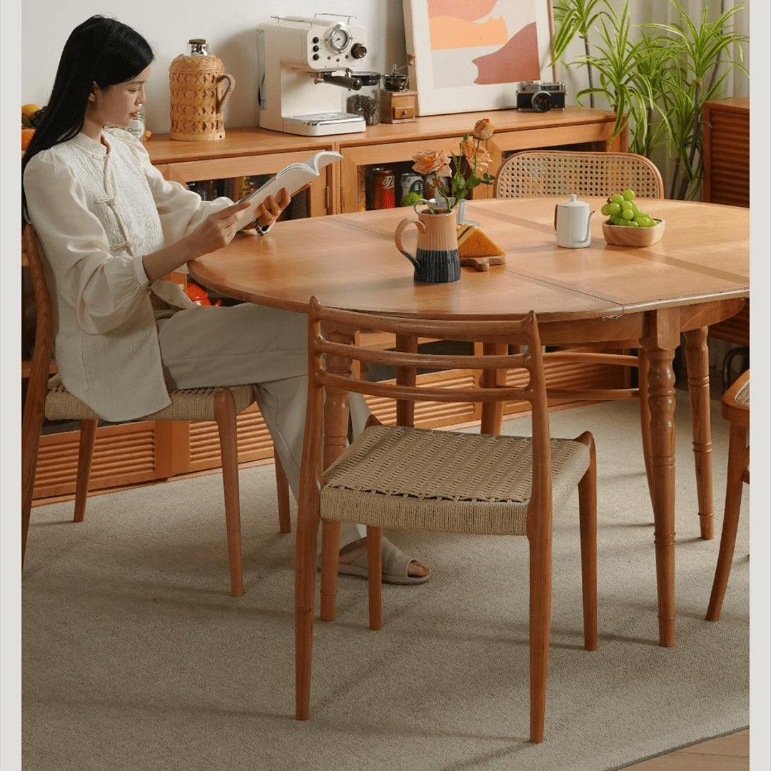 Minimalistic Cherry Wood Dining Chair with Rope Weaving Seat for Diningroom fyx-897