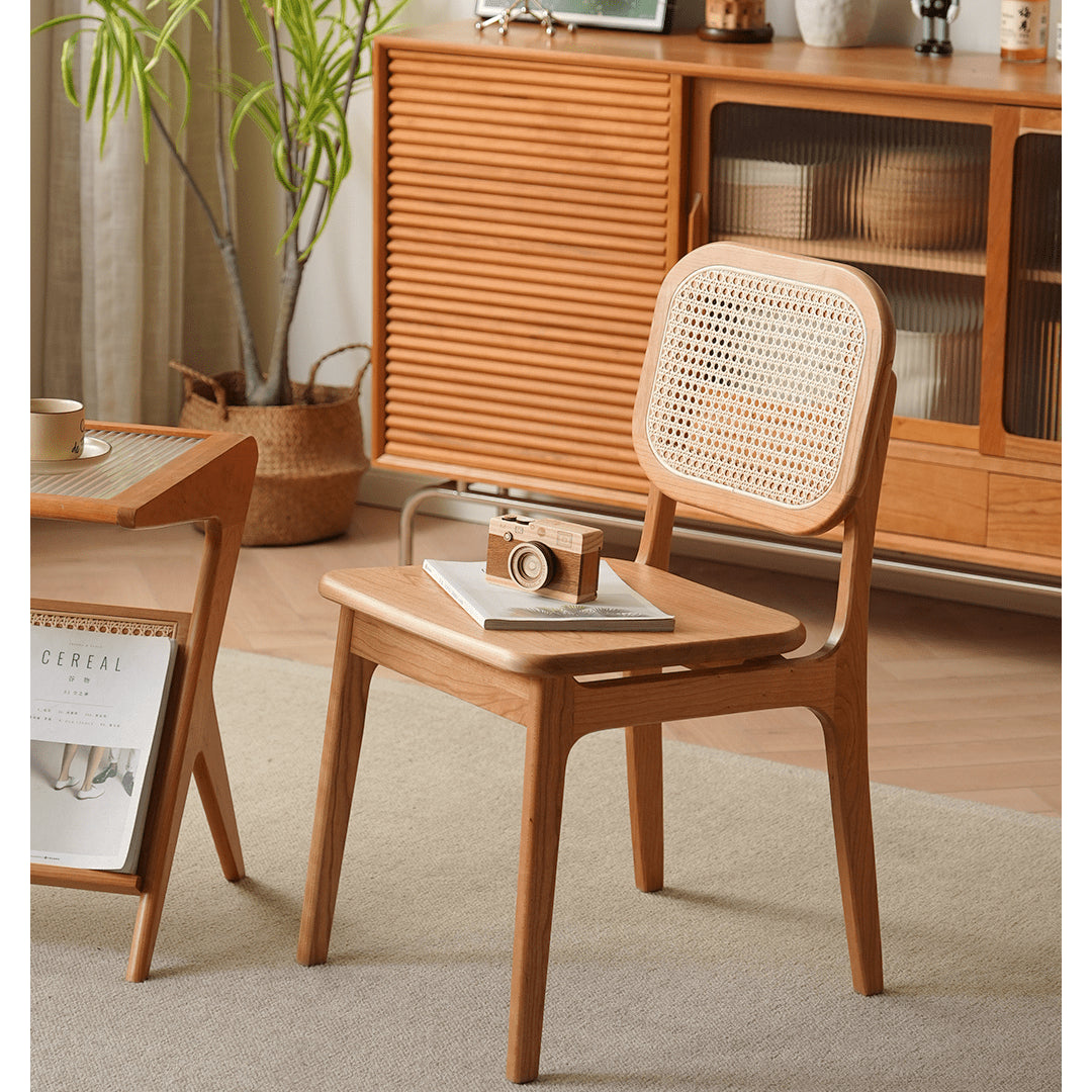 16.9‘’ Cherry Wood Dining Chair with Rattan Back - Stylish Design for Diningroom fyx-898