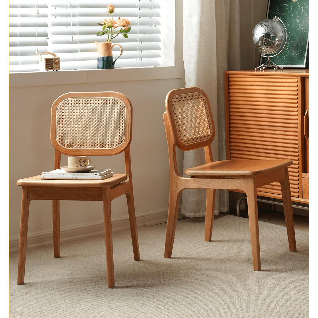 16.9‘’ Cherry Wood Dining Chair with Rattan Back - Stylish Design for Diningroom fyx-898