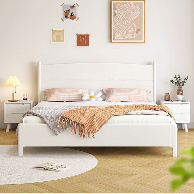 Chic Modern Bed Frame | Durable White Rubber Wood & Stylish Pine glna-231