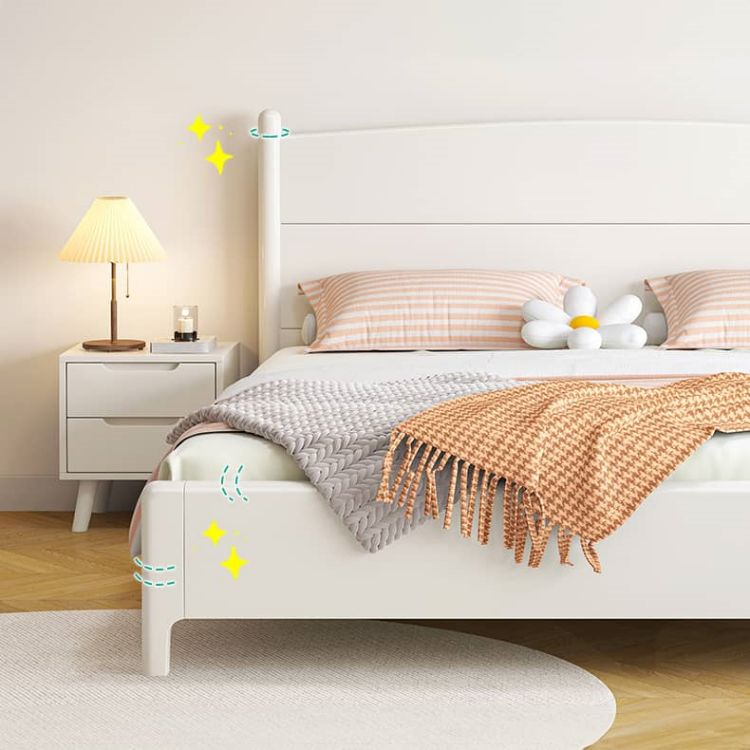 Chic Modern Bed Frame | Durable White Rubber Wood & Stylish Pine glna-231