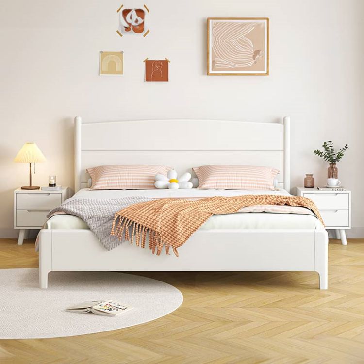 Chic Modern Bed Frame | Durable White Rubber Wood & Stylish Pine glna-231