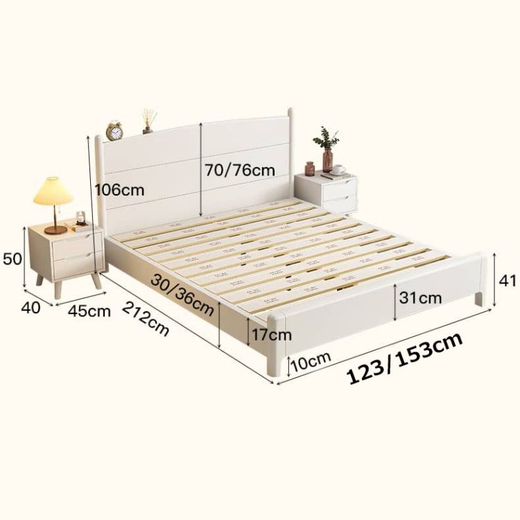 Chic Modern Bed Frame | Durable White Rubber Wood & Stylish Pine glna-231