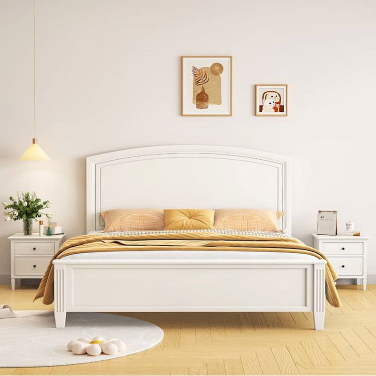 Elegant White Rubber Wood and Pine Bed Frame – Durable Comfort for Your Bedroom glna-232