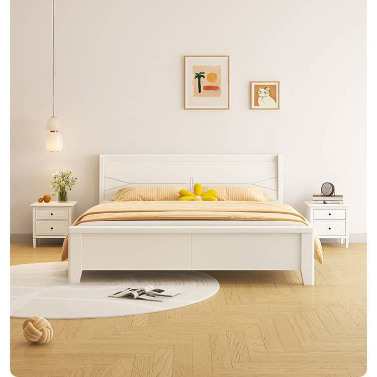 Elegant White Bed Frame | Durable Rubber Wood & Pine Construction glna-234