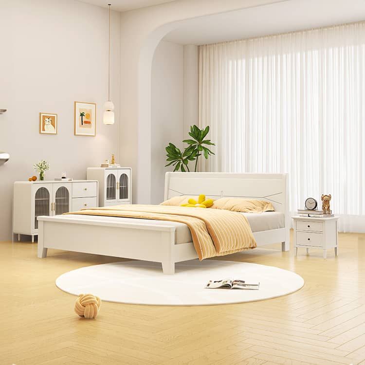 Elegant White Bed Frame | Durable Rubber Wood & Pine Construction glna-234