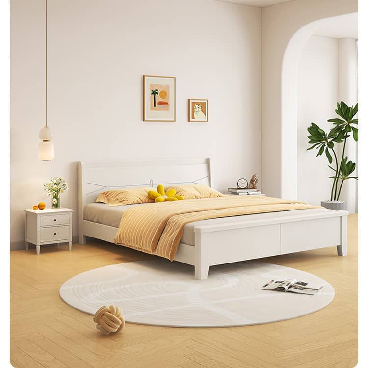 Elegant White Bed Frame | Durable Rubber Wood & Pine Construction glna-234