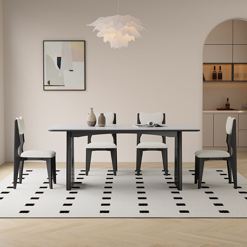 Modern Rectangular Dining Table with Ceramic Top & Double Pedestals for 6 Finish hagst-1665