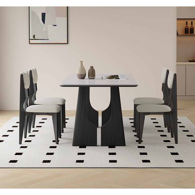 Modern Rectangular Dining Table with Ceramic Top & Double Pedestals for 6 Finish hagst-1665